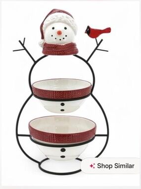 Snowman Ceramic Double Tier with bowls